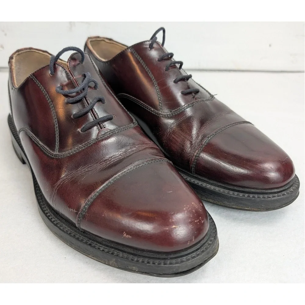 Unbranded Mens 9 EU 43 Burgundy Leather Cap Toe Dress Shoes Vibram Soles